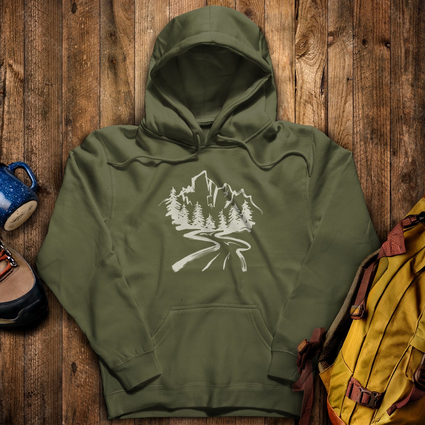 Mountain Bound Hoodie Military Green Adventure and Outdoors Themed Hoodie