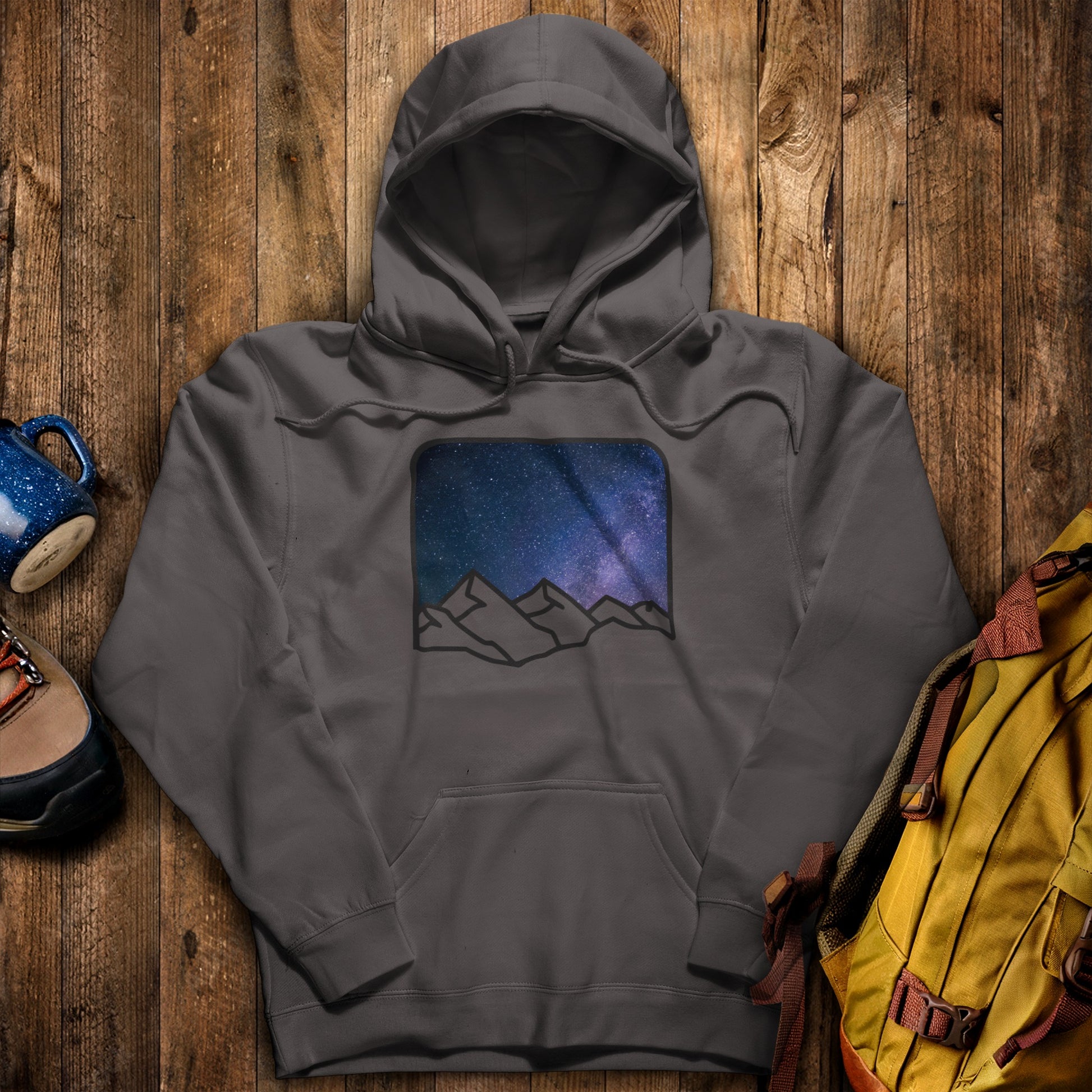 Starry Peaks Hoodie Adventure and Outdoors Themed Hoodie