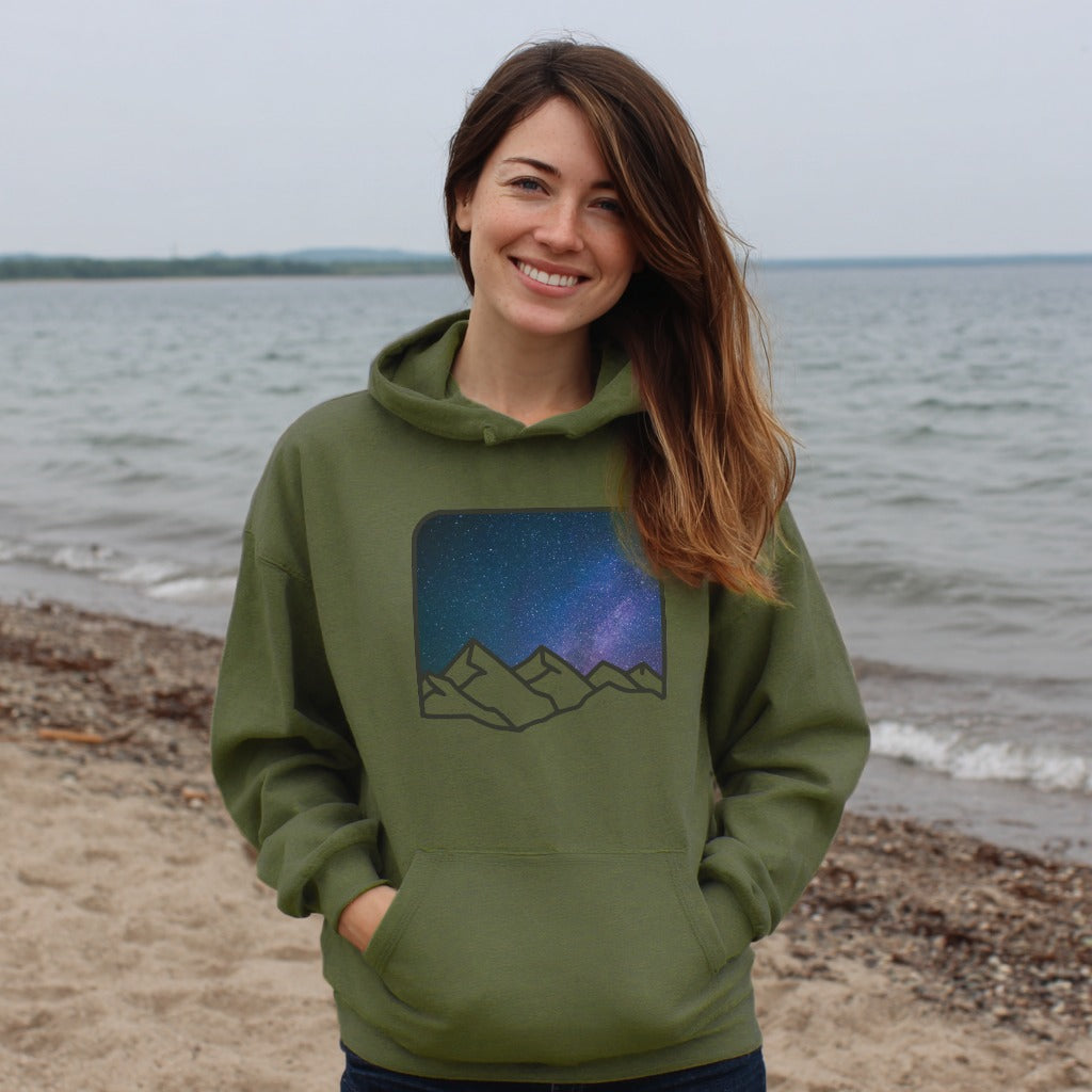 Starry Peaks Hoodie Adventure and Outdoors Themed Hoodie