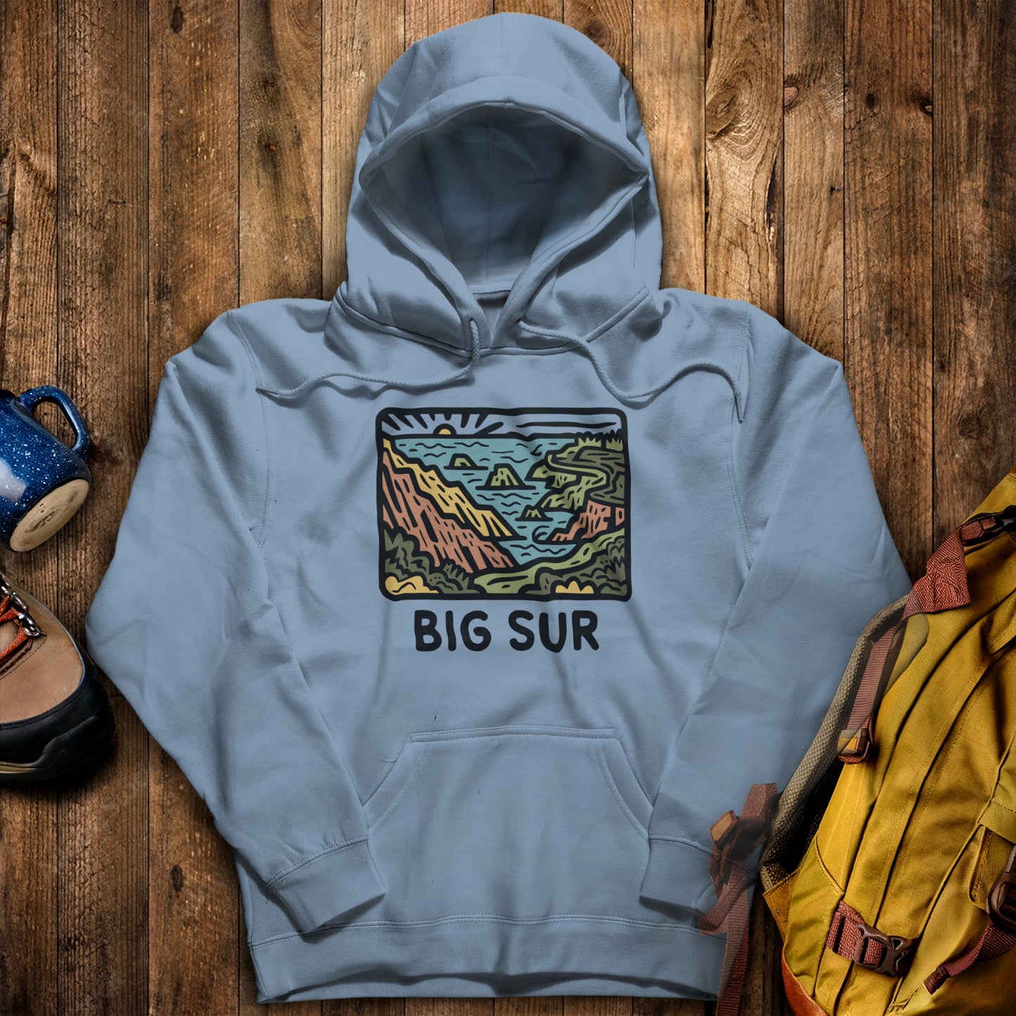 Big Sur State Park Hoodie Stone Blue Adventure and Outdoors Themed Hoodie