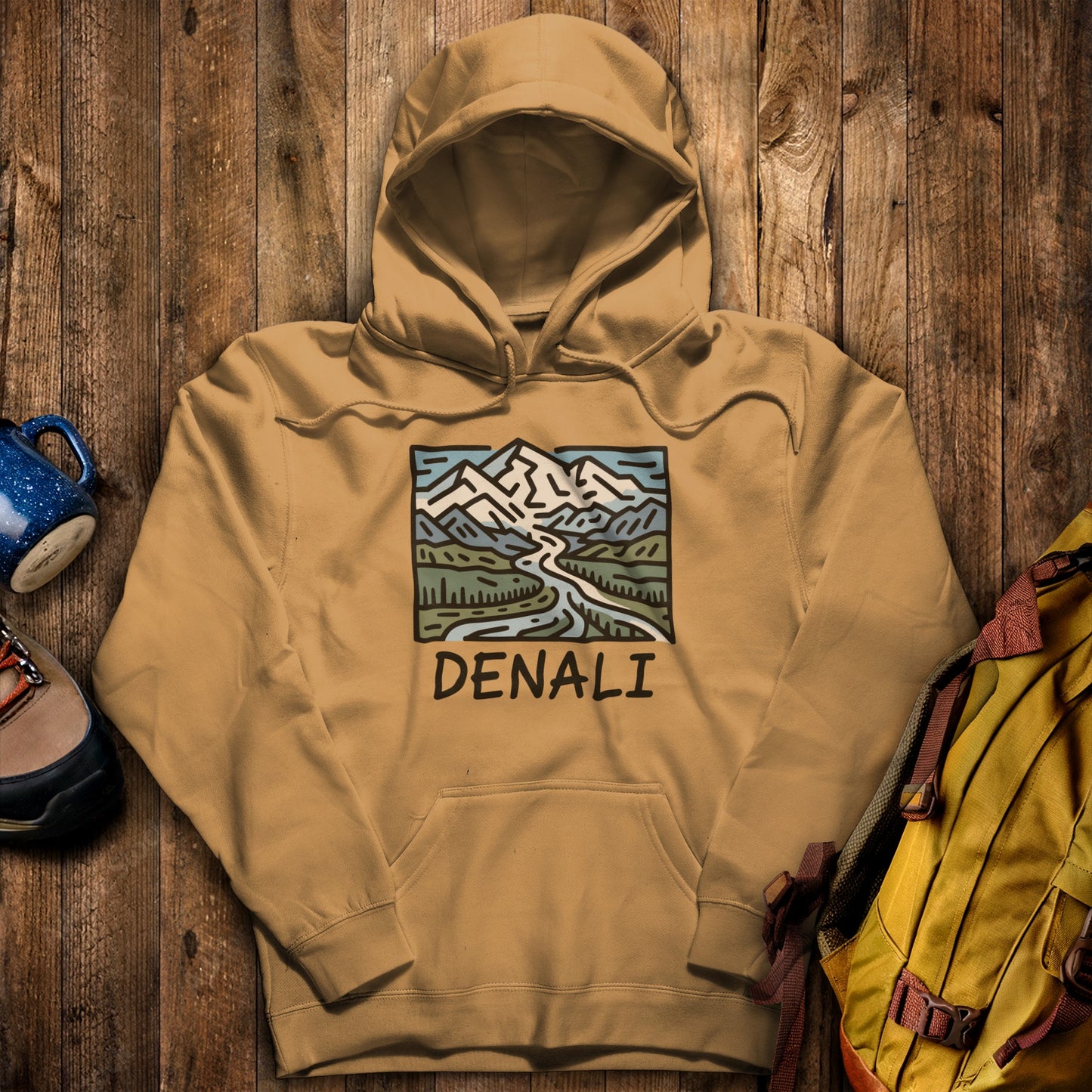 Denali National Park Hoodie Mustard Adventure and Outdoors Themed Hoodie