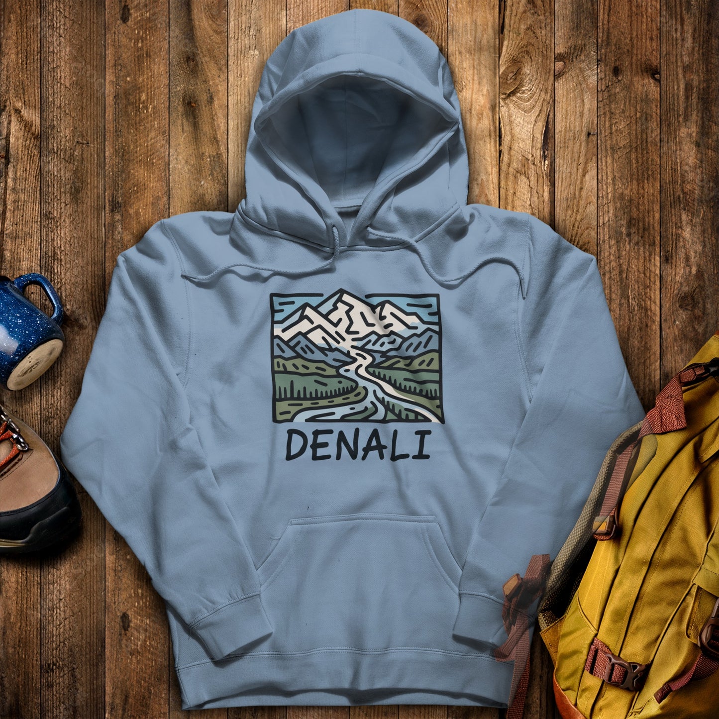 Denali National Park Hoodie Stone Blue Adventure and Outdoors Themed Hoodie