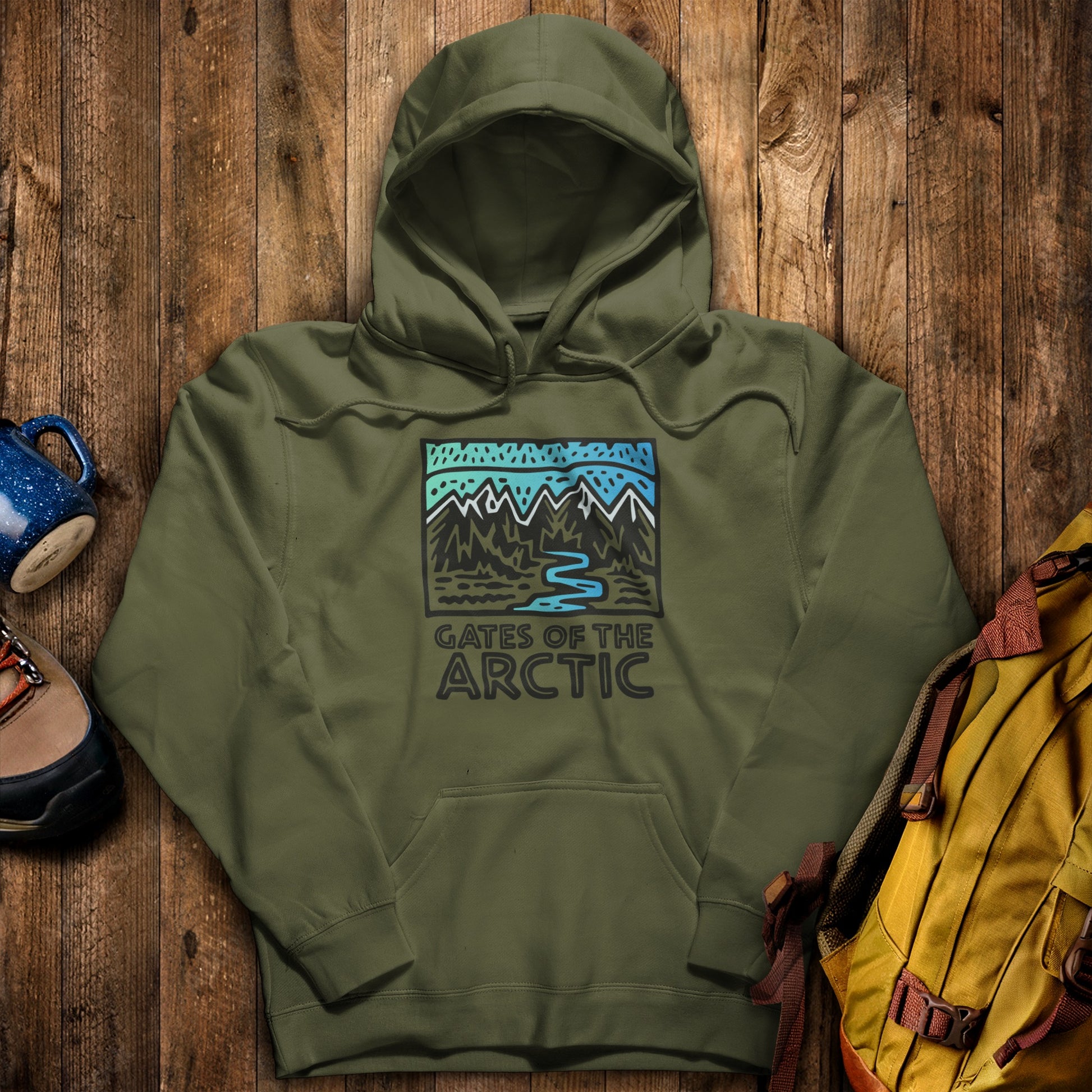 Gates of the Artic National Park Hoodie Military Green Adventure and Outdoors Themed Hoodie