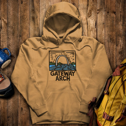 Gateway Arch National Park Hoodie Mustard Adventure and Outdoors Themed Hoodie