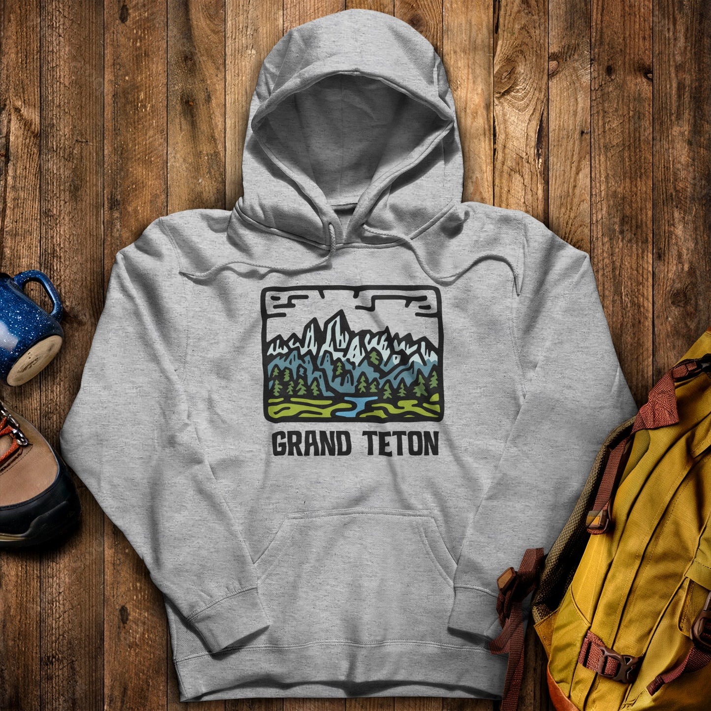 Grand Teton National Park Hoodie Sport Grey Adventure and Outdoors Themed Hoodie