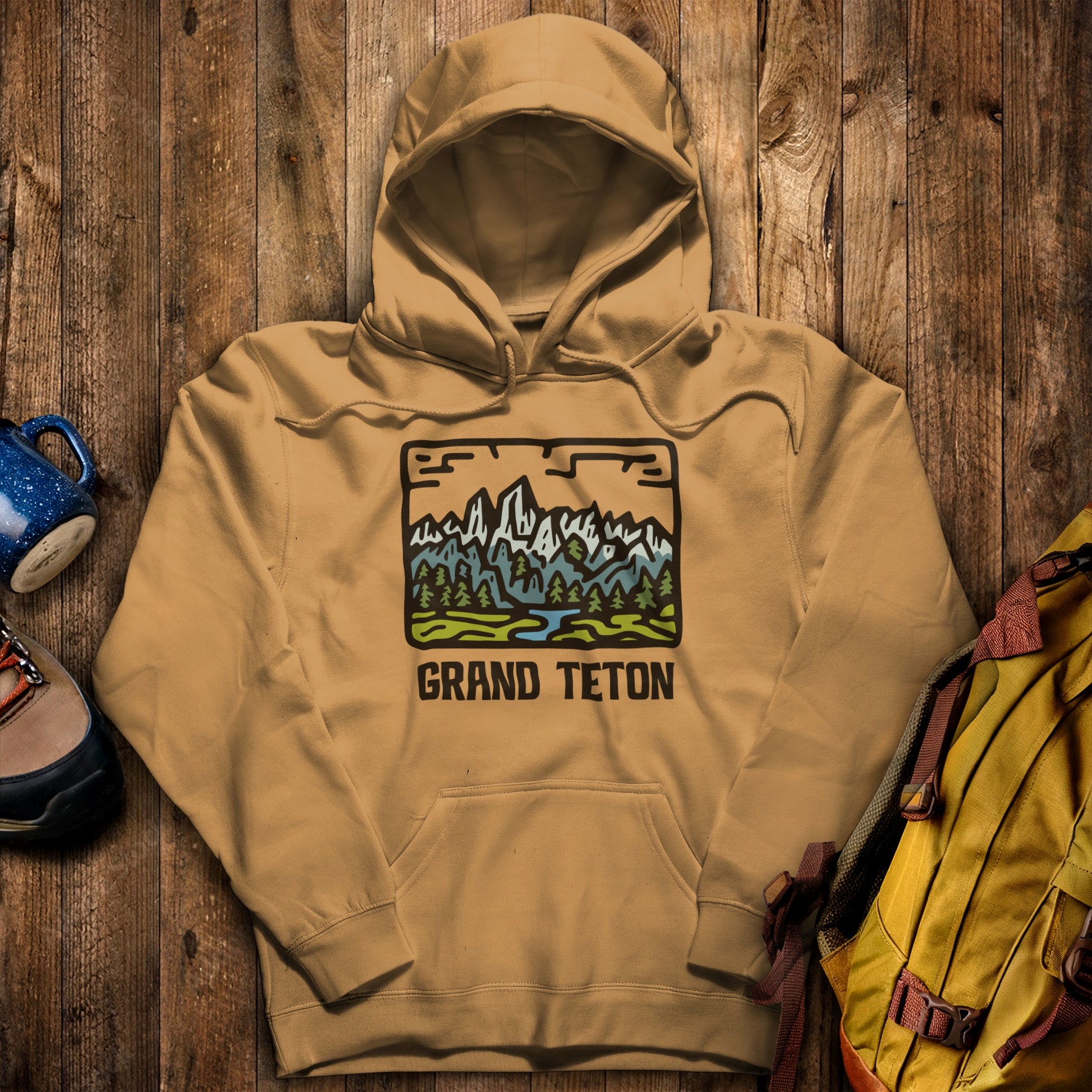 Grand Teton National Park Hoodie Mustard Adventure and Outdoors Themed Hoodie