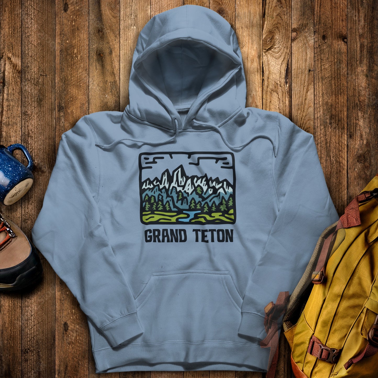 Grand Teton National Park Hoodie Stone Blue Adventure and Outdoors Themed Hoodie