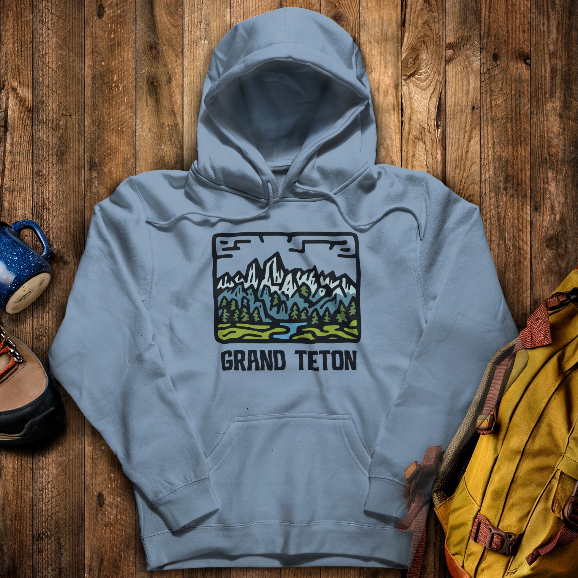 Grand Teton National Park Hoodie Stone Blue Adventure and Outdoors Themed Hoodie