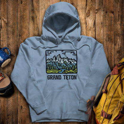Grand Teton National Park Hoodie Stone Blue Adventure and Outdoors Themed Hoodie