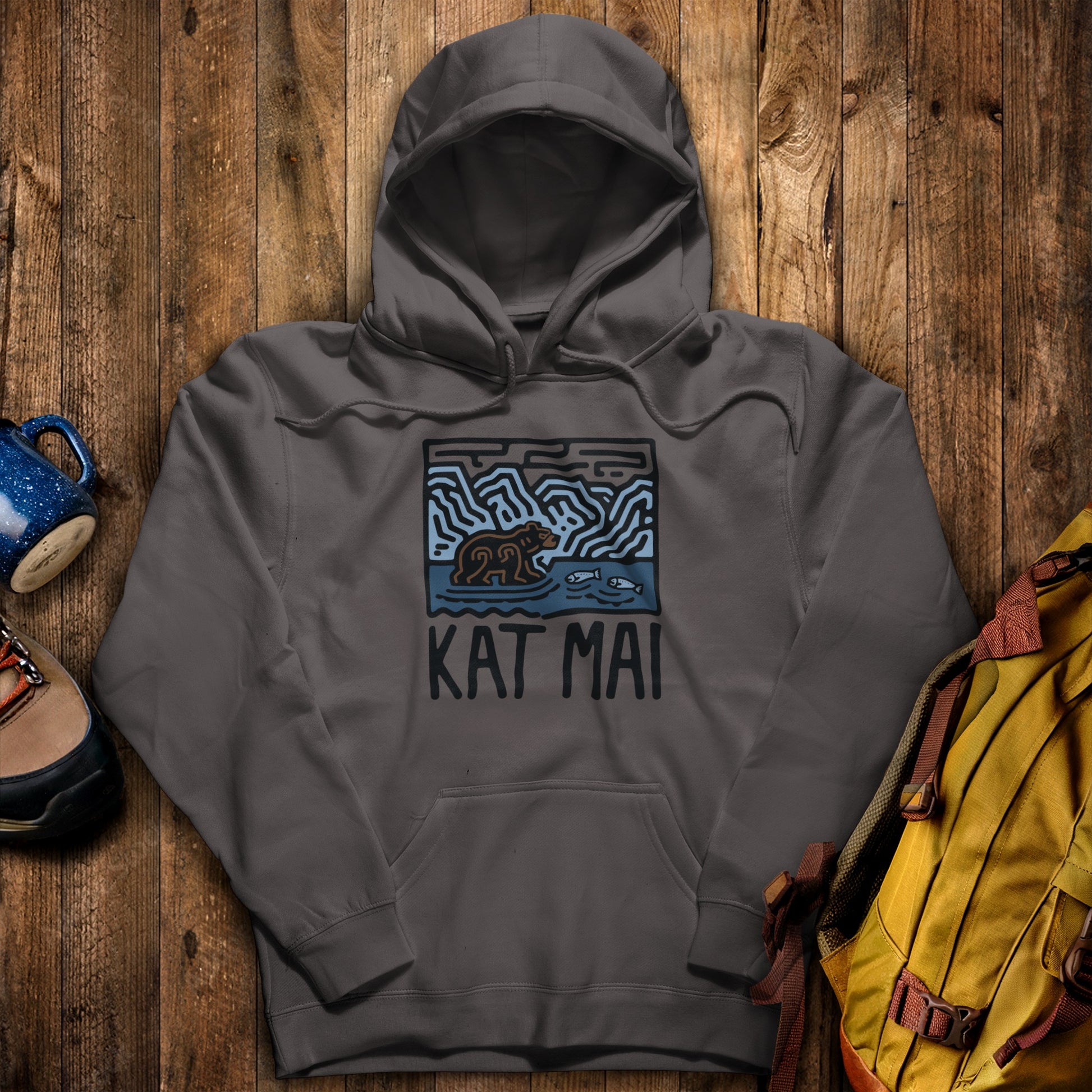 Katmai National Park Hoodie Charcoal Adventure and Outdoors Themed Hoodie