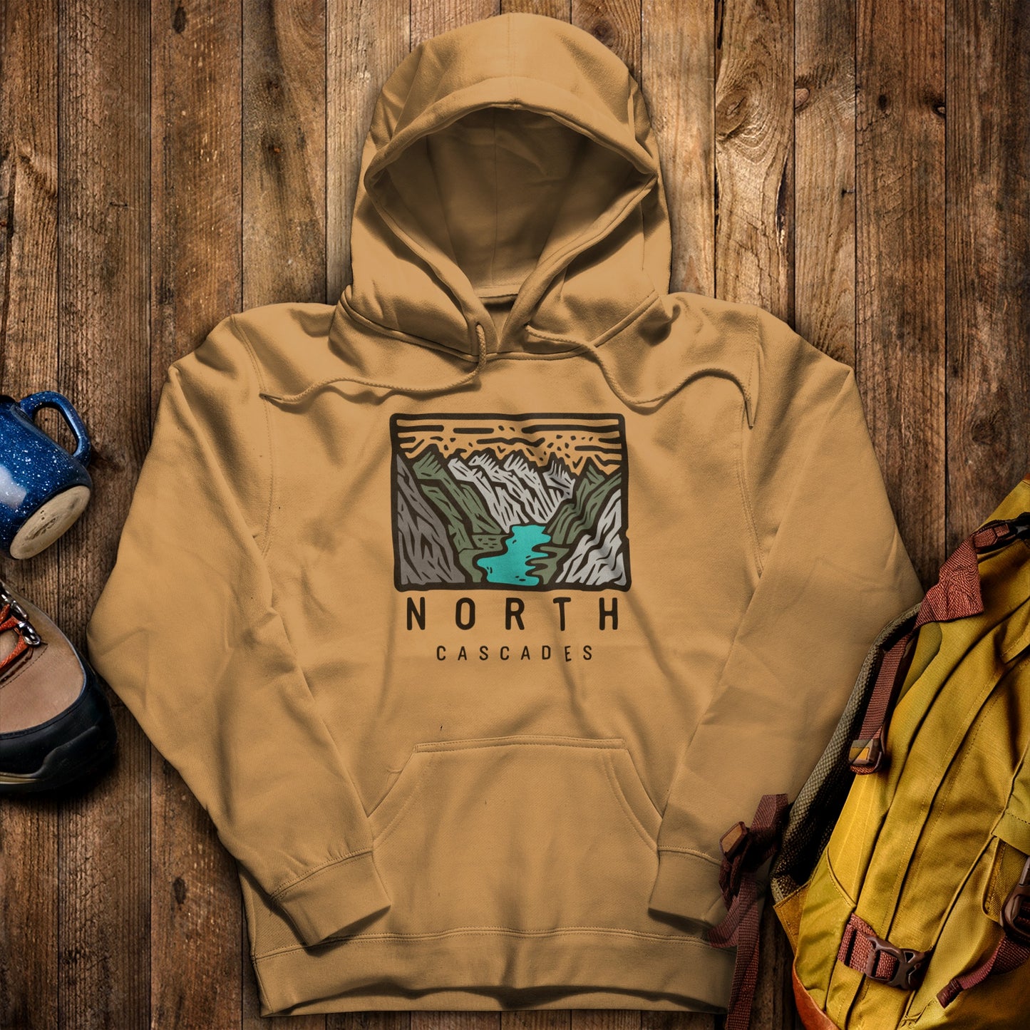 North Cascades National Park Hoodie Mustard Adventure and Outdoors Themed Hoodie