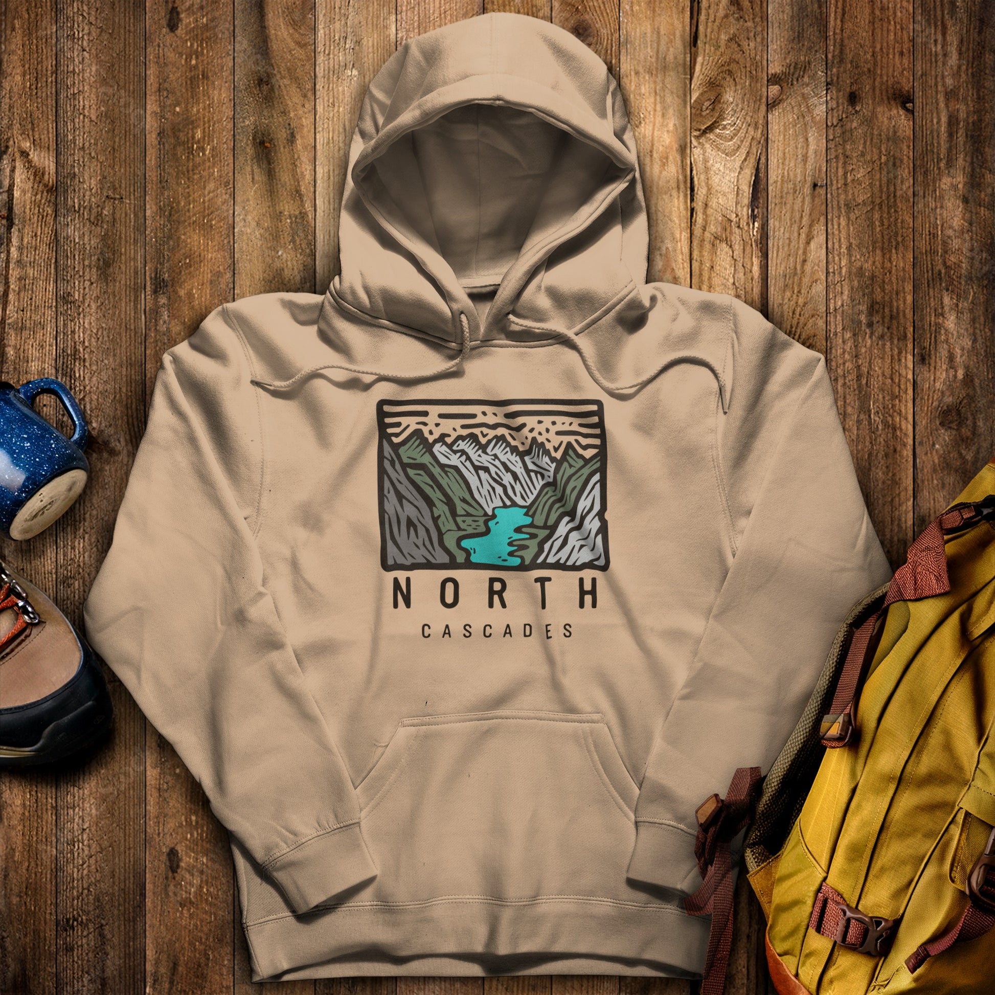 North Cascades National Park Hoodie Sand Adventure and Outdoors Themed Hoodie