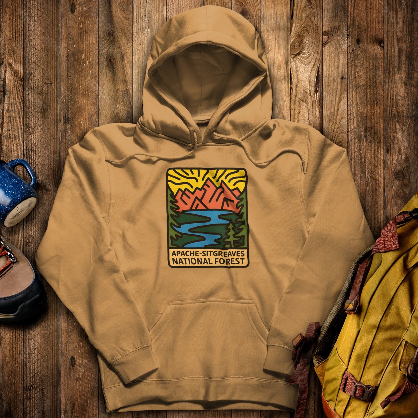 Apache Sitgreaves National Forest Hoodie Mustard Adventure and Outdoors Themed Hoodie