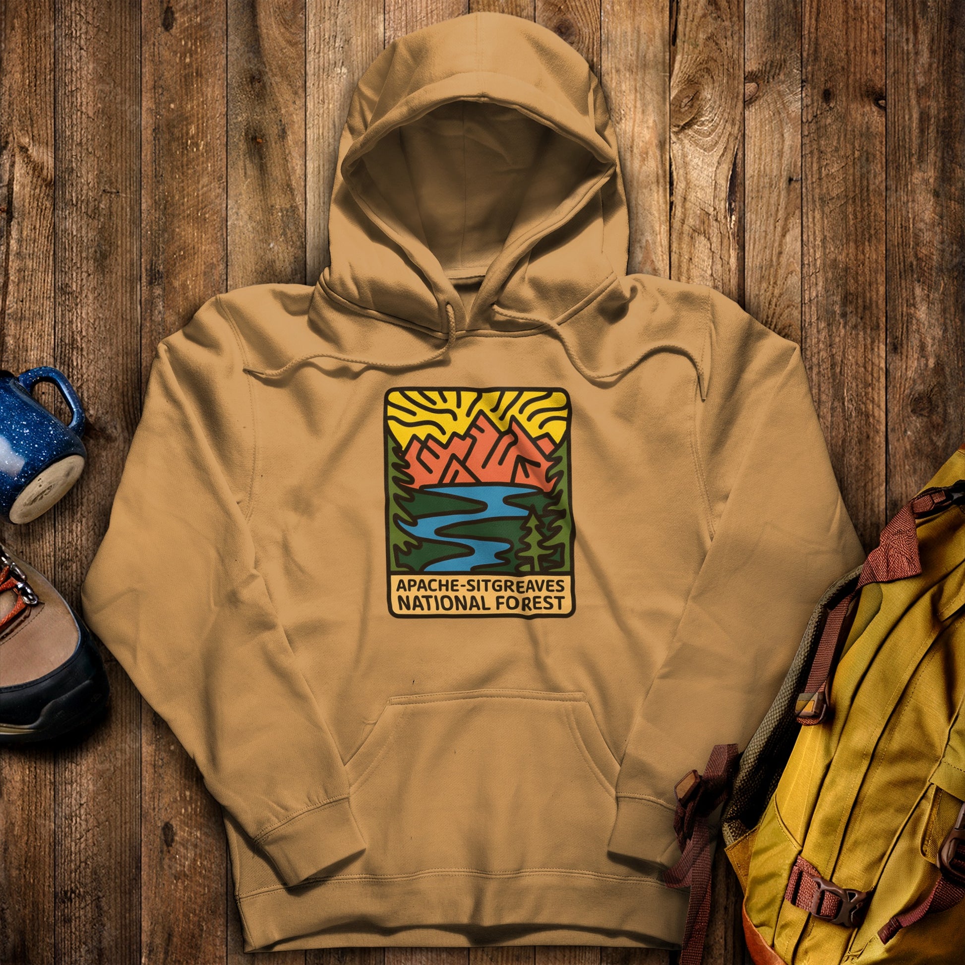Apache Sitgreaves National Forest Hoodie Mustard Adventure and Outdoors Themed Hoodie