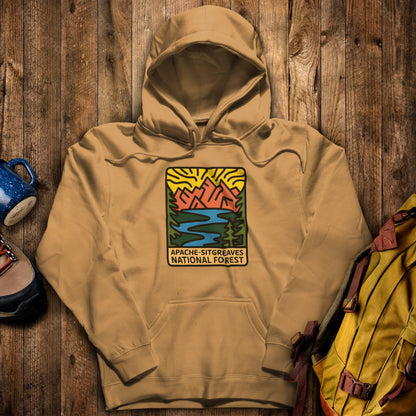 Apache Sitgreaves National Forest Hoodie Mustard Adventure and Outdoors Themed Hoodie