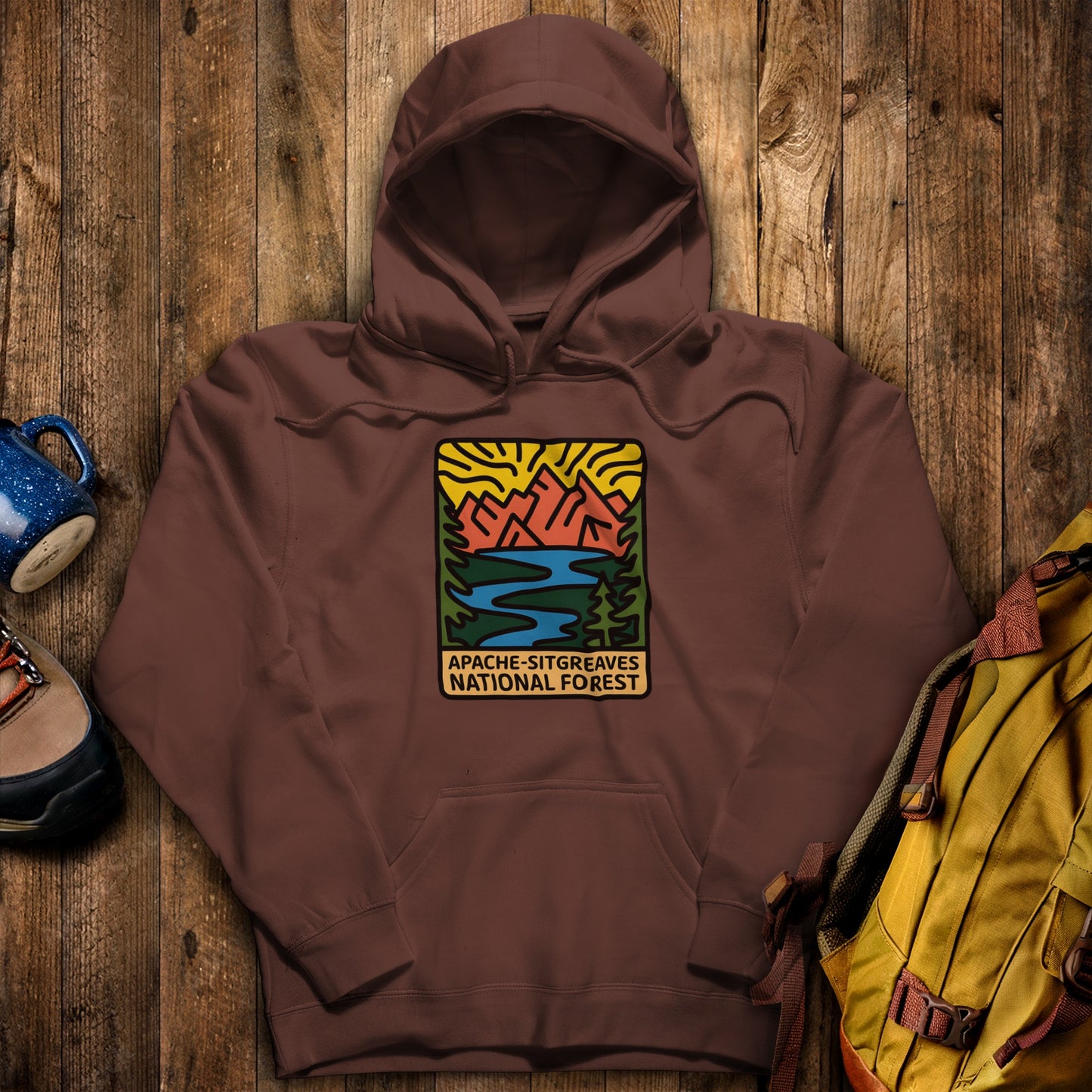 Apache Sitgreaves National Forest Hoodie Cocoa Adventure and Outdoors Themed Hoodie