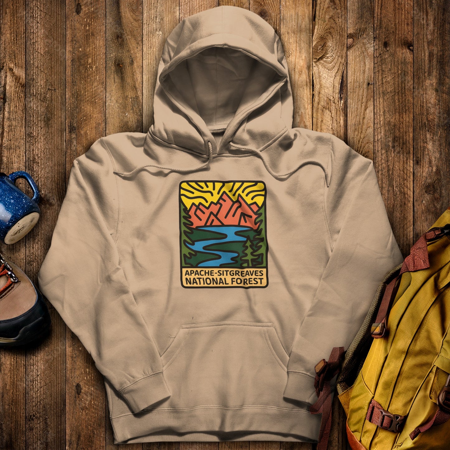 Apache Sitgreaves National Forest Hoodie Sand Adventure and Outdoors Themed Hoodie