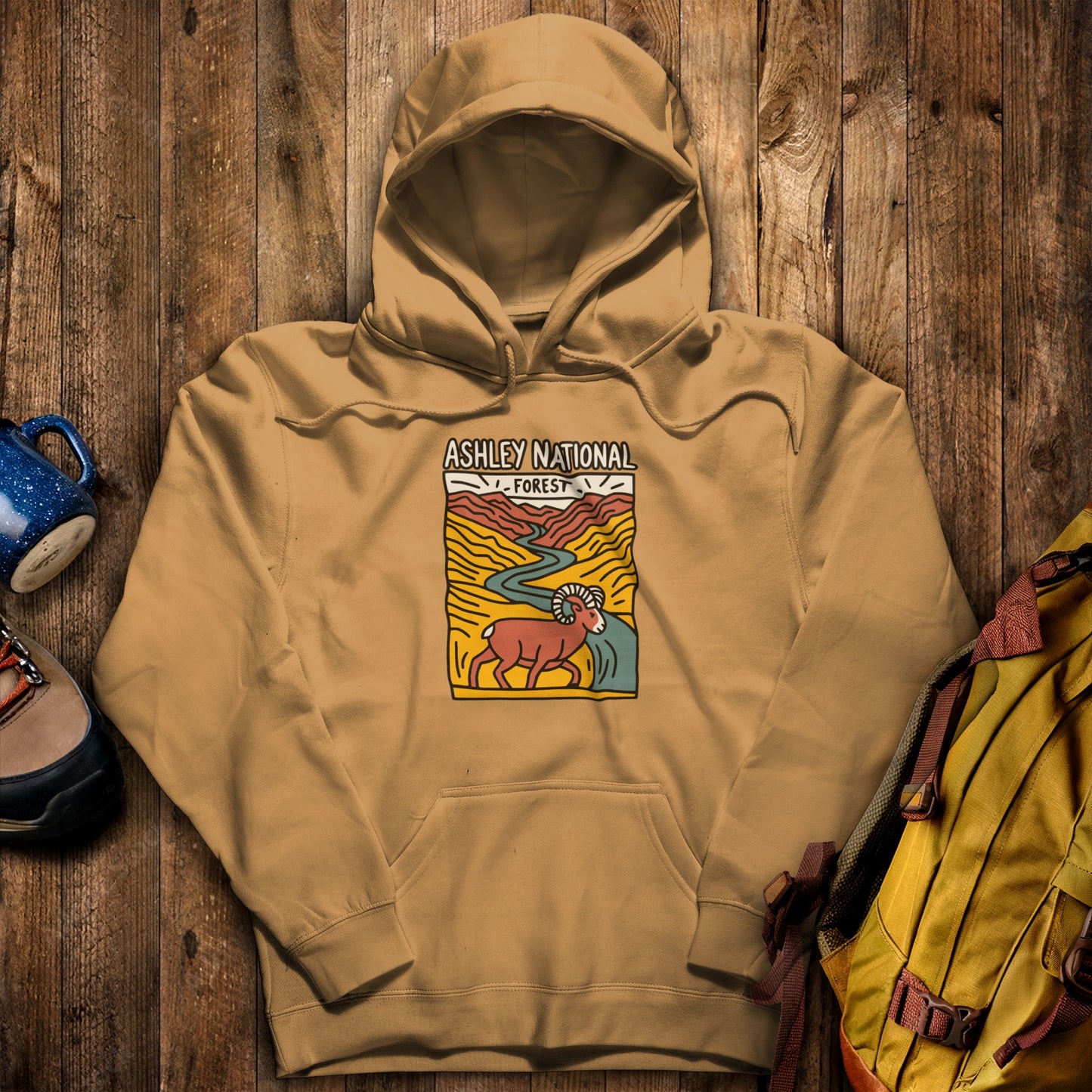 Ashley National Forest Hoodie Mustard Adventure and Outdoors Themed Hoodie