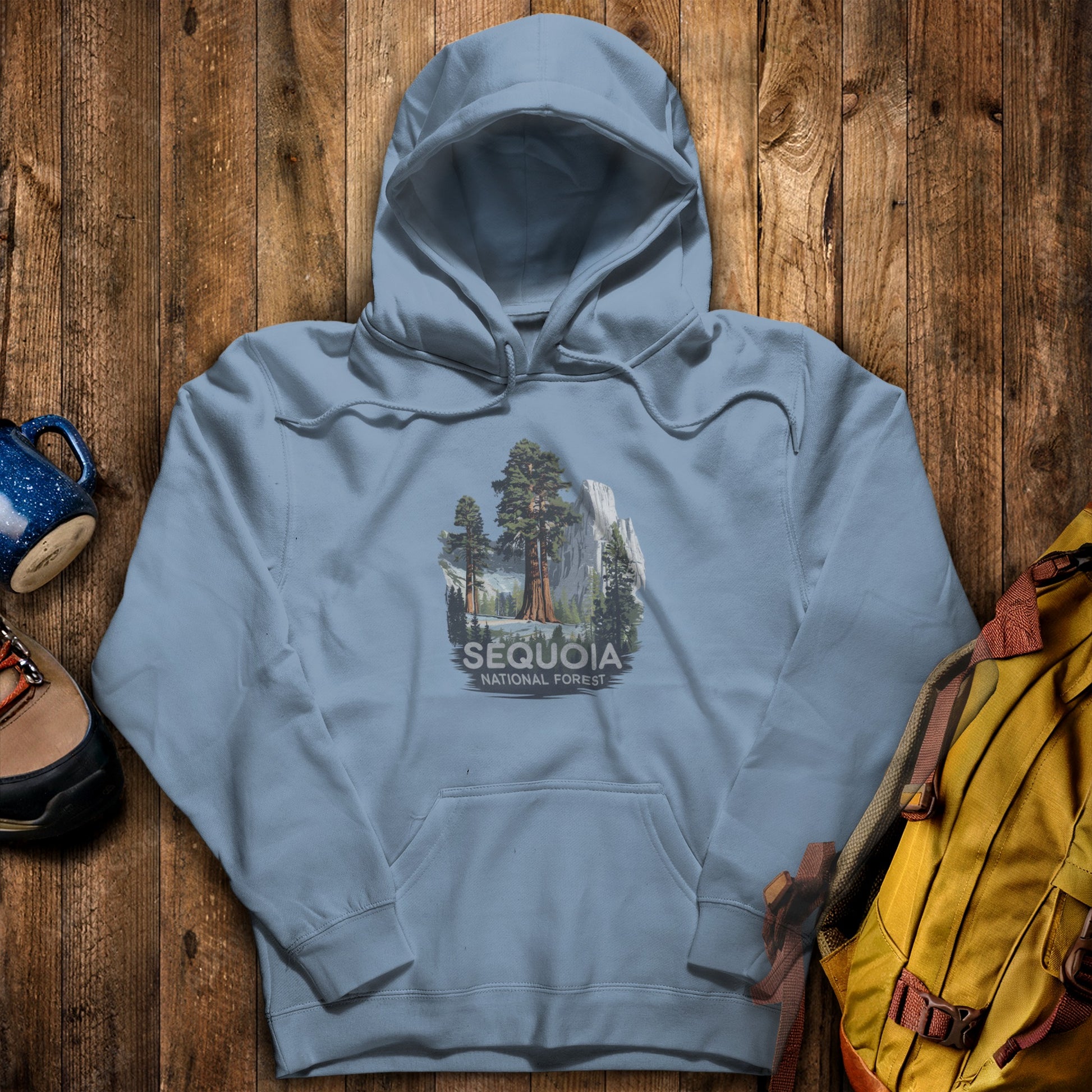 Sequoia National Forest Hoodie Stone Blue Adventure and Outdoors Themed Hoodie