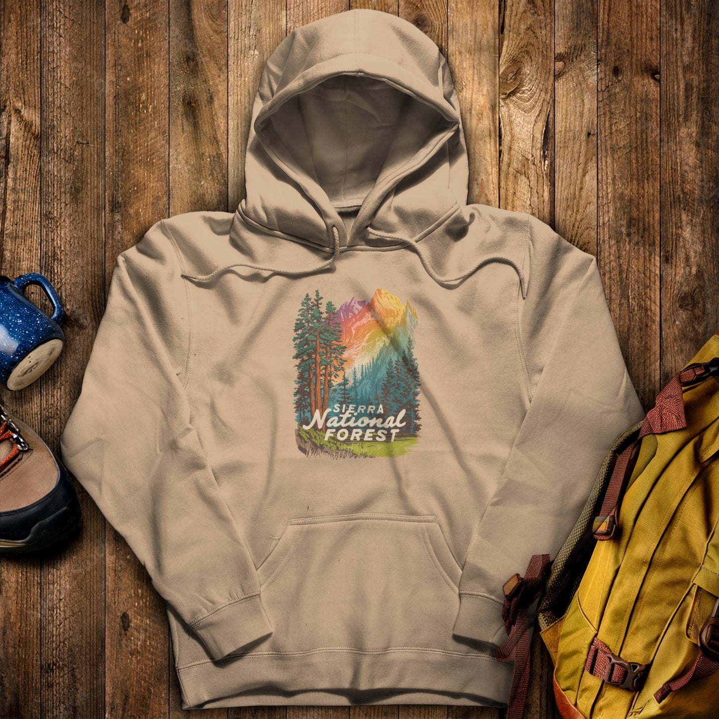 Sierra National Forest Hoodie Sand Adventure and Outdoors Themed Hoodie