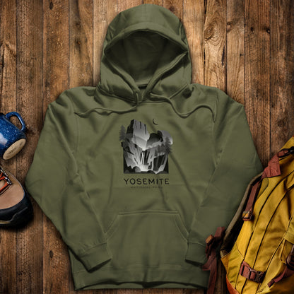 Yosemite National Park Noir Hoodie Military Green Adventure and Outdoors Themed Hoodie