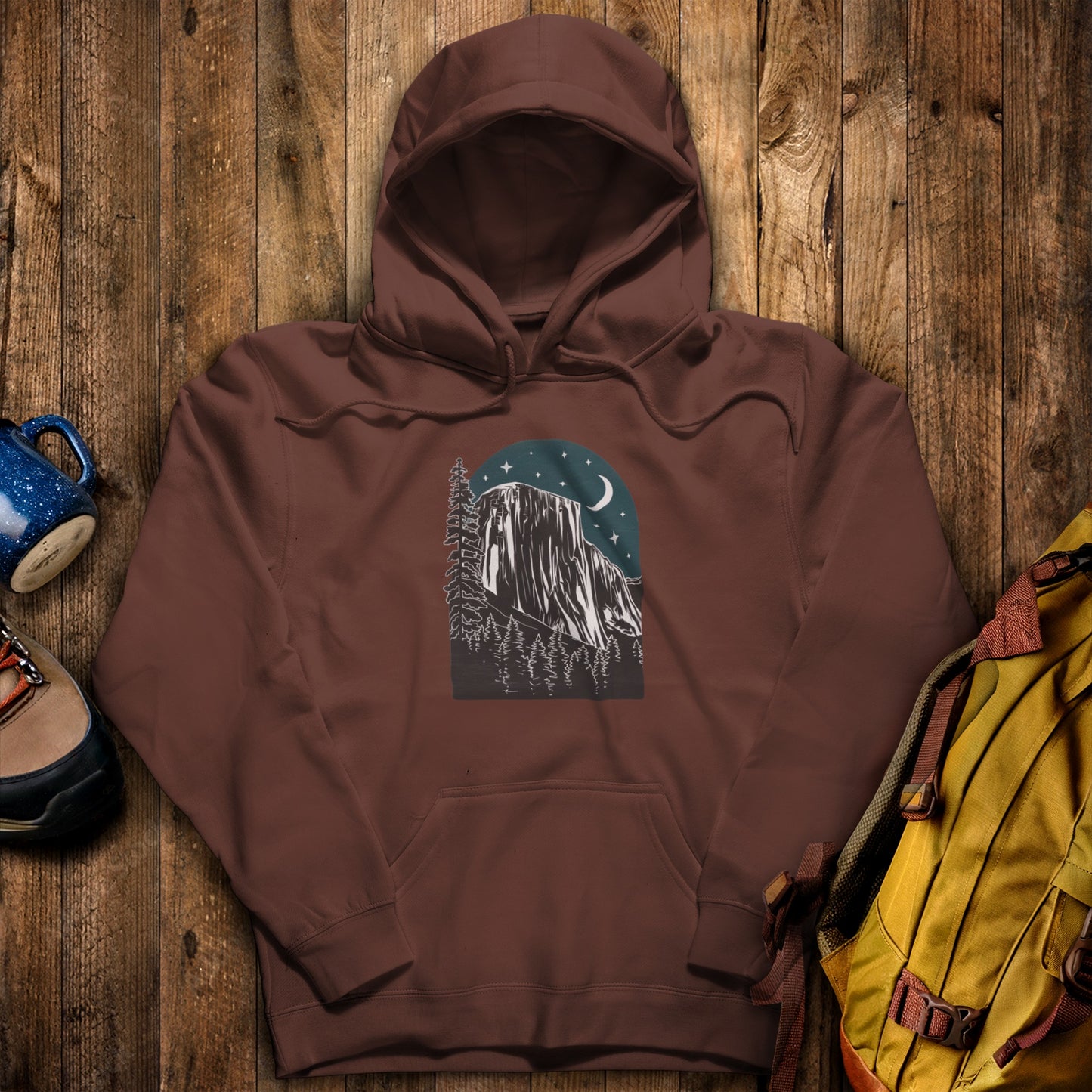 Yosemite at Night Hoodie Cocoa Adventure and Outdoors Themed Hoodie