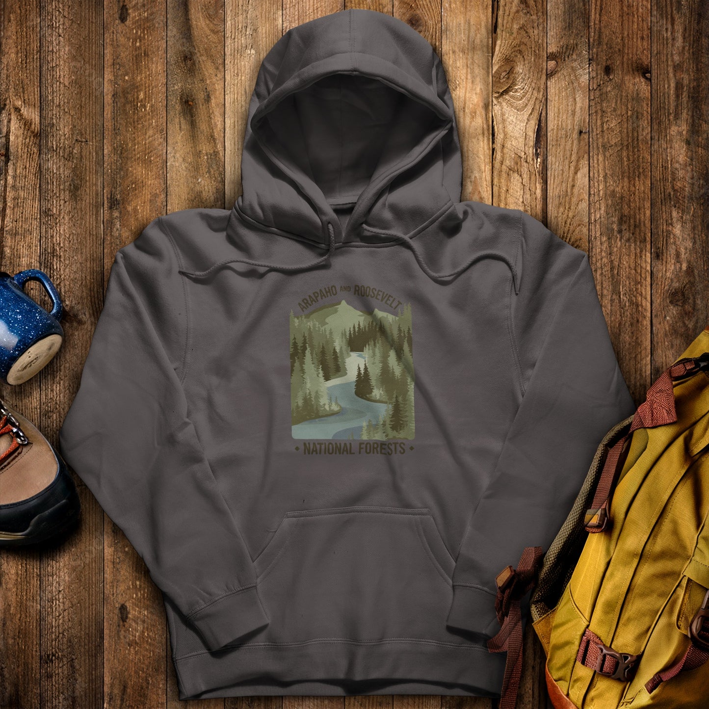 Arapaho and Roosevelt National Forests Hoodie Charcoal Adventure and Outdoors Themed Hoodie
