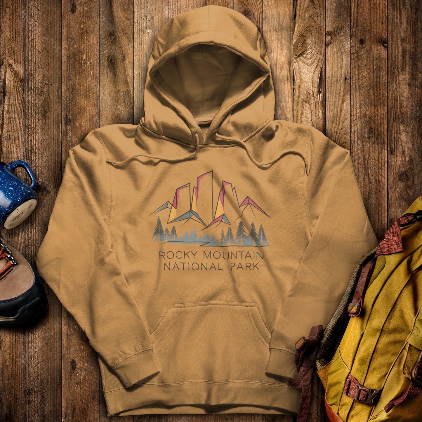 Rocky Mountain National Park Hoodie Mustard Adventure and Outdoors Themed Hoodie