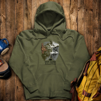 San Juan National Forest Hoodie Military Green Adventure and Outdoors Themed Hoodie