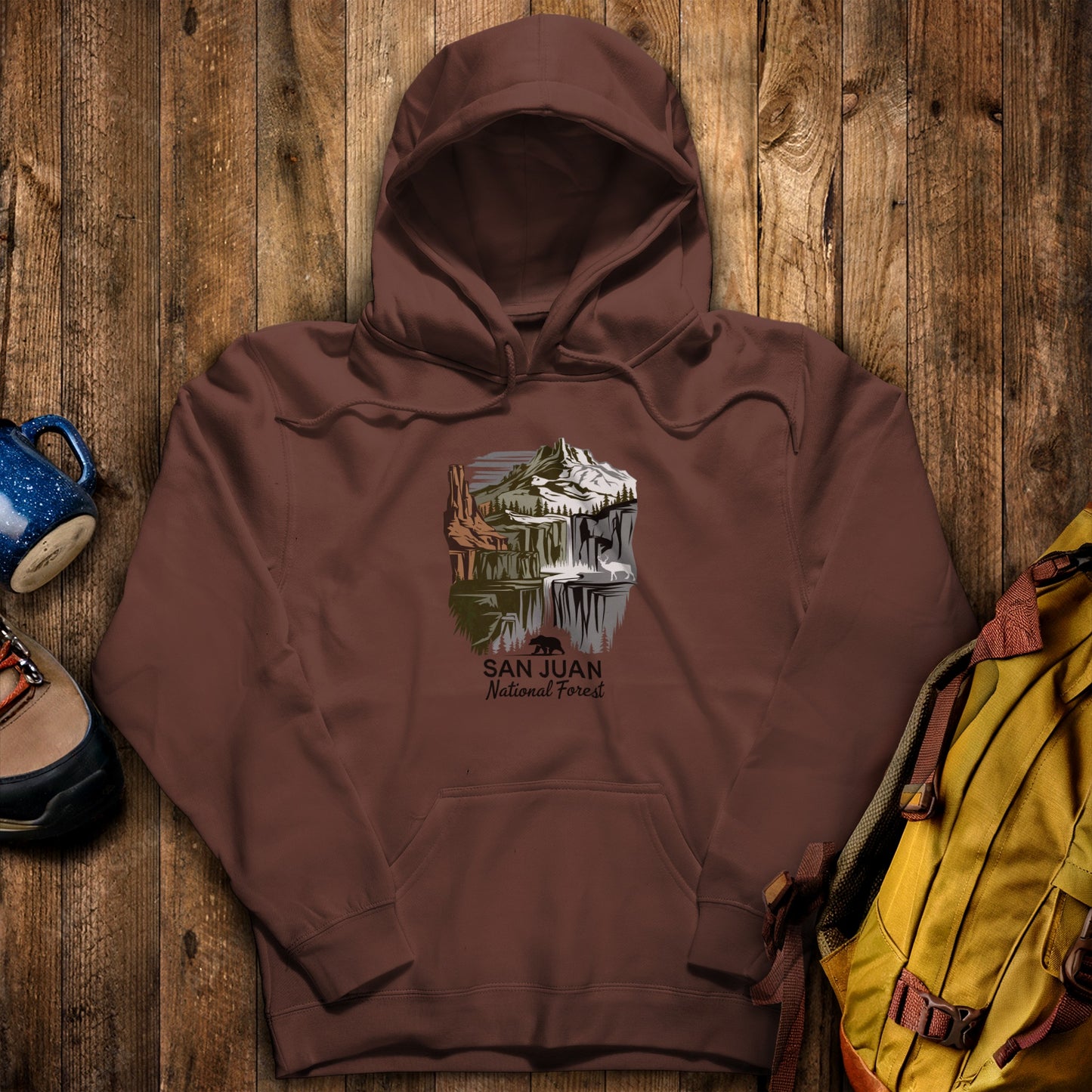 San Juan National Forest Hoodie Cocoa Adventure and Outdoors Themed Hoodie