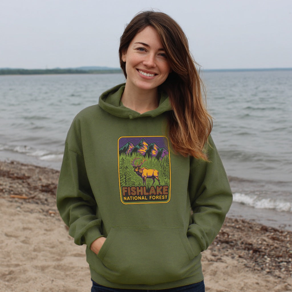 Fishlake National Forest Elk Hoodie Adventure and Outdoors Themed Hoodie