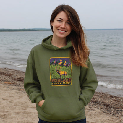 Fishlake National Forest Elk Hoodie Adventure and Outdoors Themed Hoodie