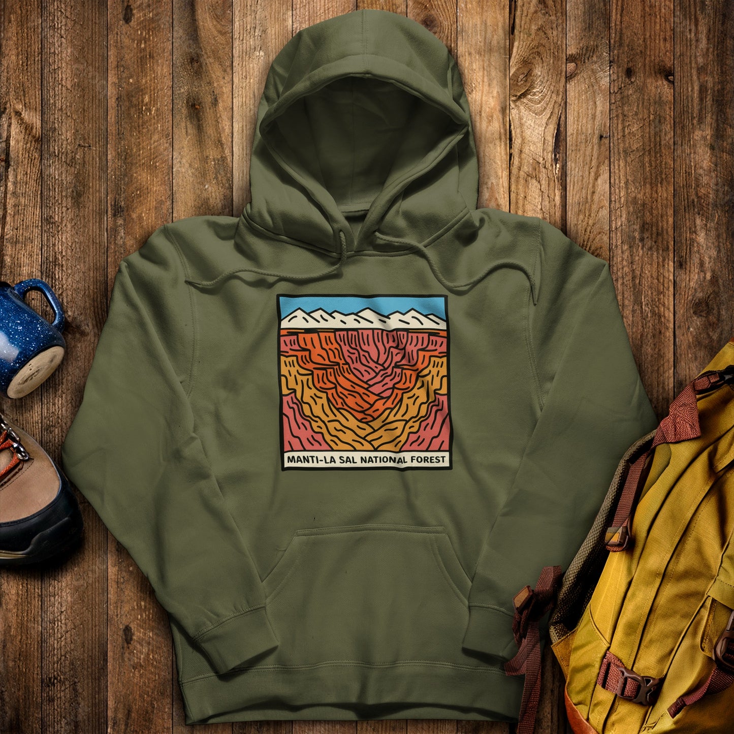 Manti-La Sal National Forest Hoodie Military Green Adventure and Outdoors Themed Hoodie