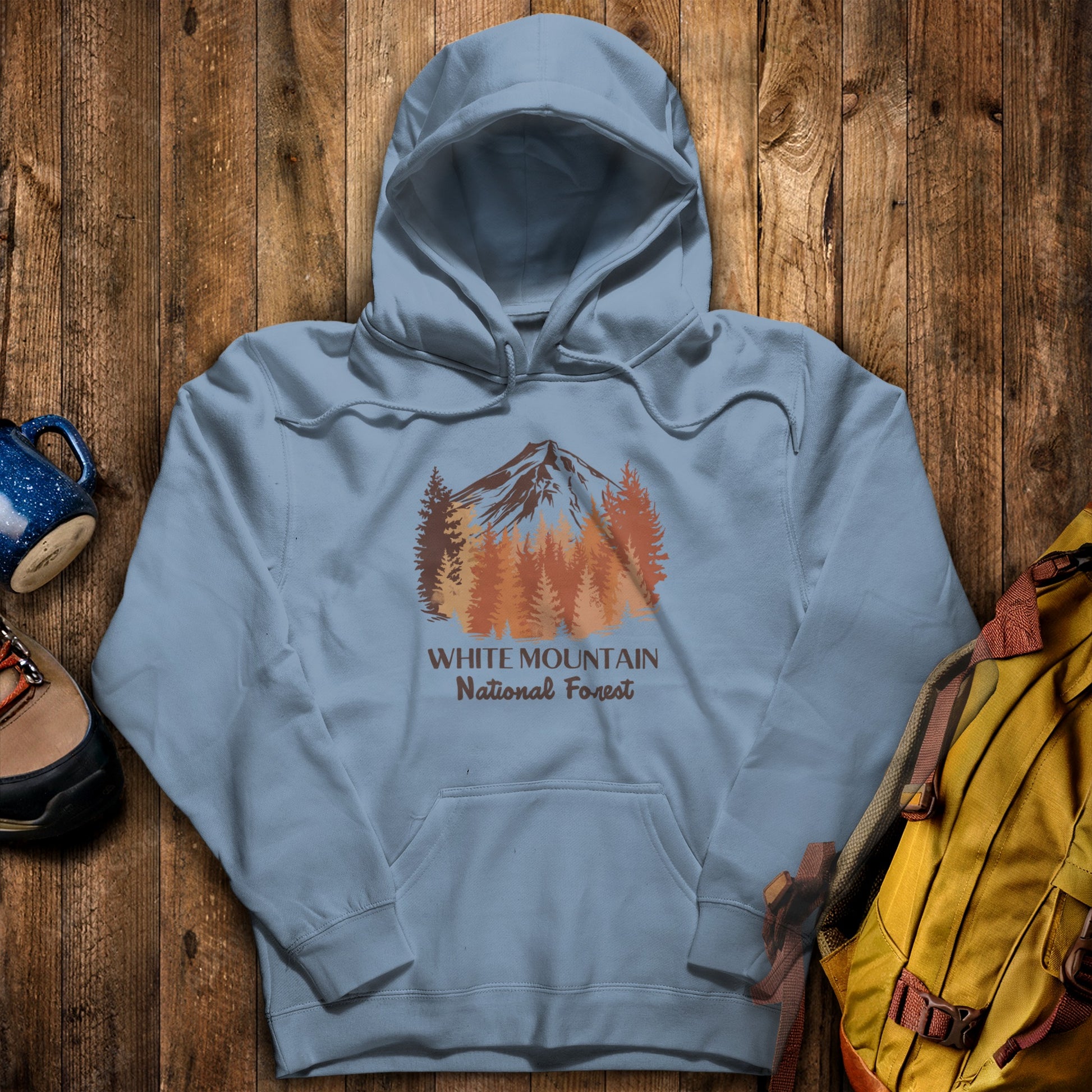 White Mountain National Forest Hoodie Stone Blue Adventure and Outdoors Themed Hoodie