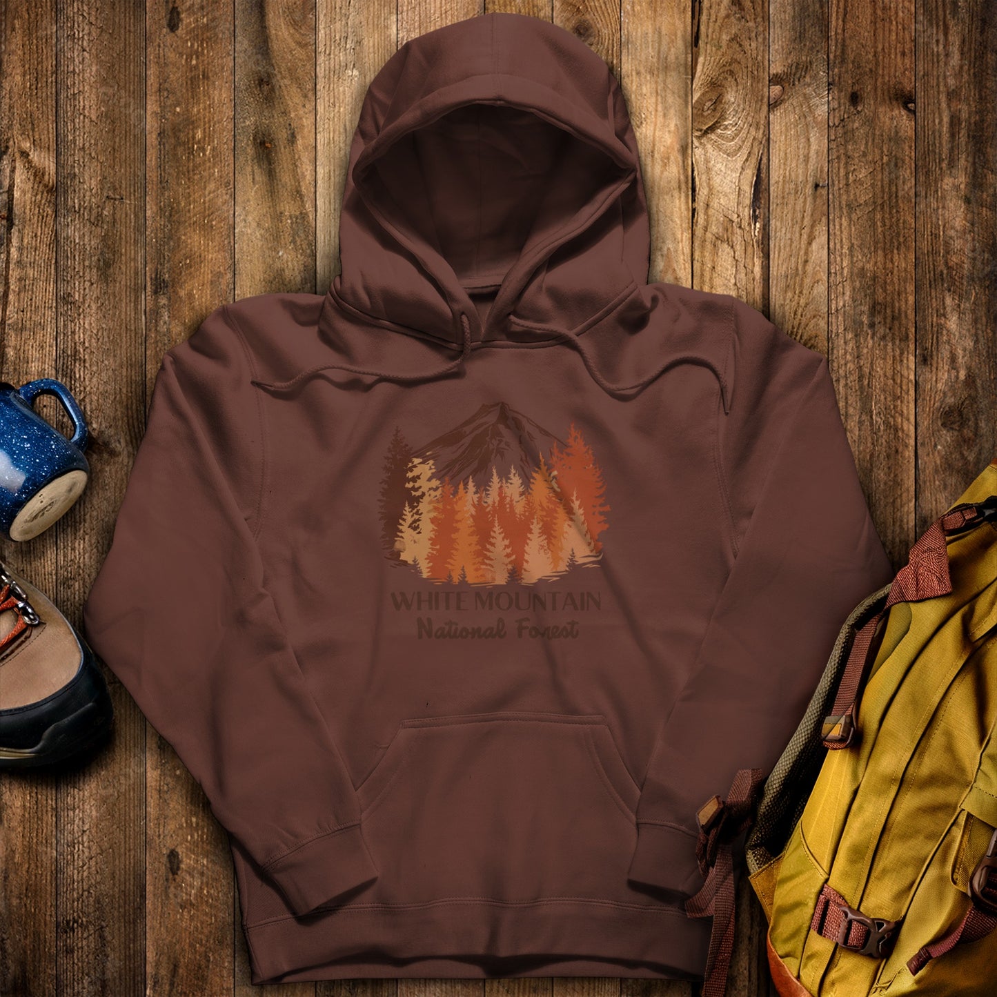 White Mountain National Forest Hoodie Cocoa Adventure and Outdoors Themed Hoodie