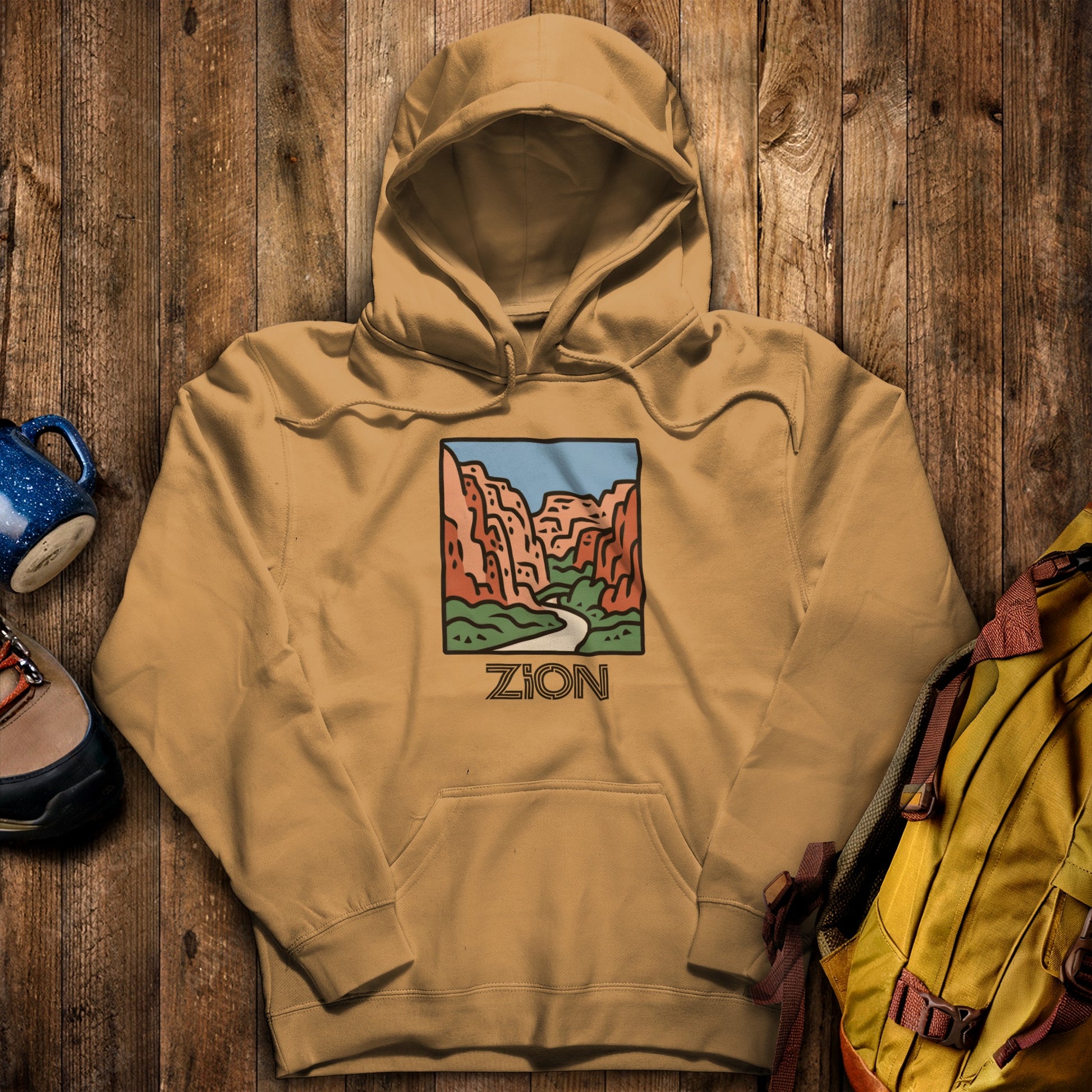 Zion National Park Hoodie Mustard Adventure and Outdoors Themed Hoodie