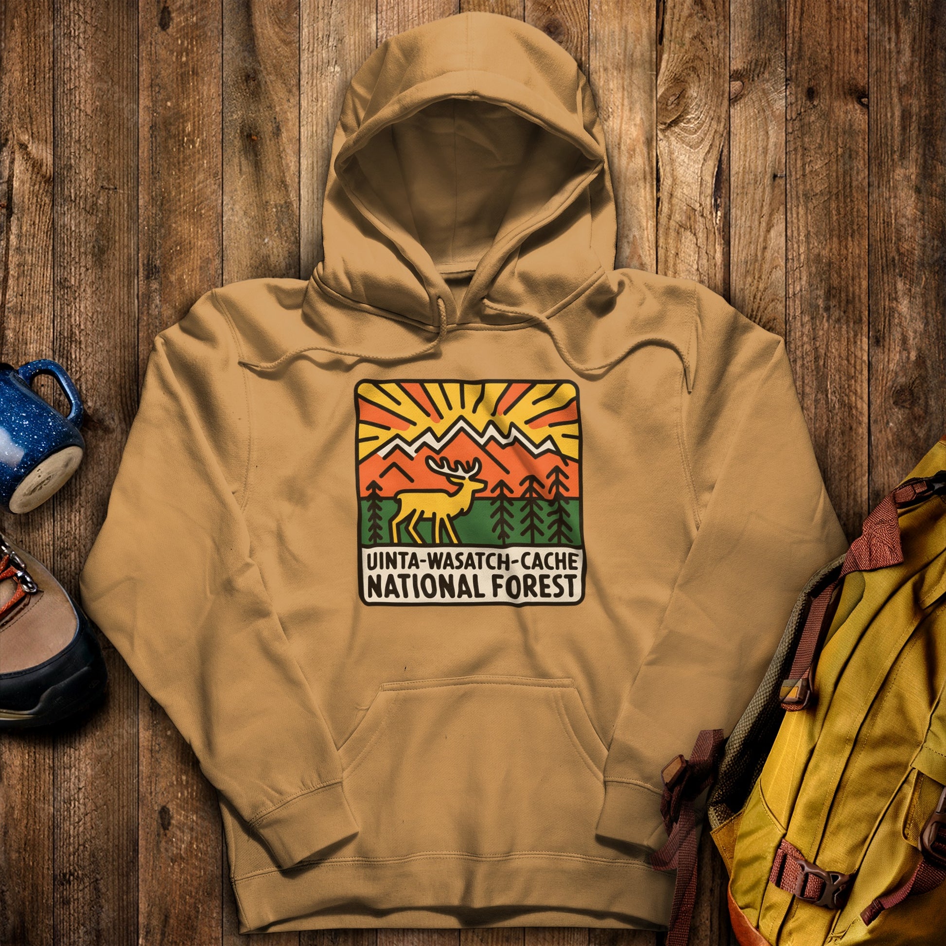 Uinta-Wasatch-Cache National Forest Hoodie Mustard Adventure and Outdoors Themed Hoodie