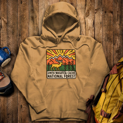 Uinta-Wasatch-Cache National Forest Hoodie Mustard Adventure and Outdoors Themed Hoodie