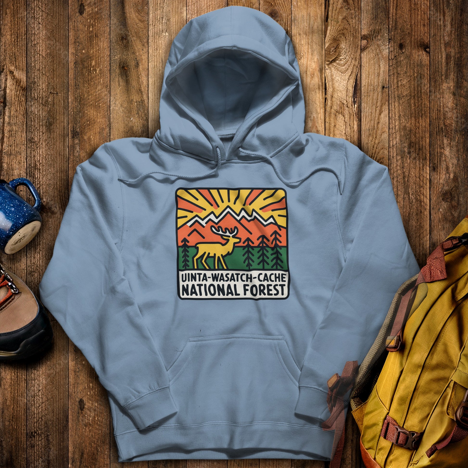 Uinta-Wasatch-Cache National Forest Hoodie Stone Blue Adventure and Outdoors Themed Hoodie
