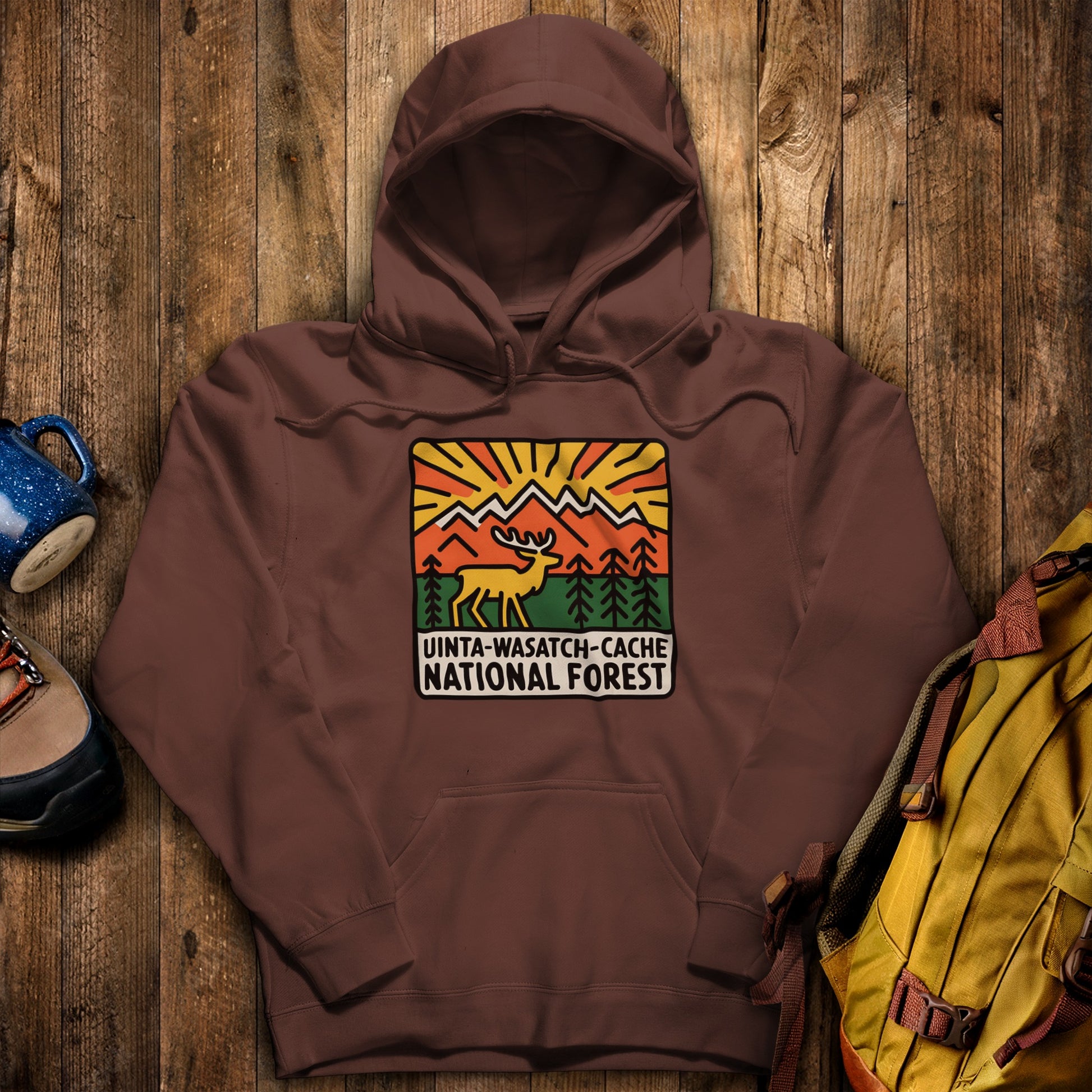 Uinta-Wasatch-Cache National Forest Hoodie Cocoa Adventure and Outdoors Themed Hoodie