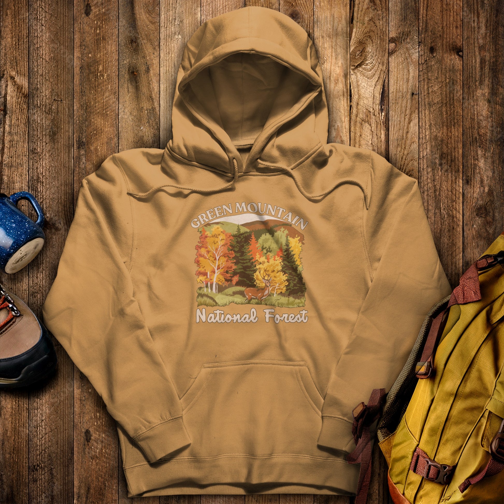 Green Mountain National Forest Hoodie Mustard Adventure and Outdoors Themed Hoodie