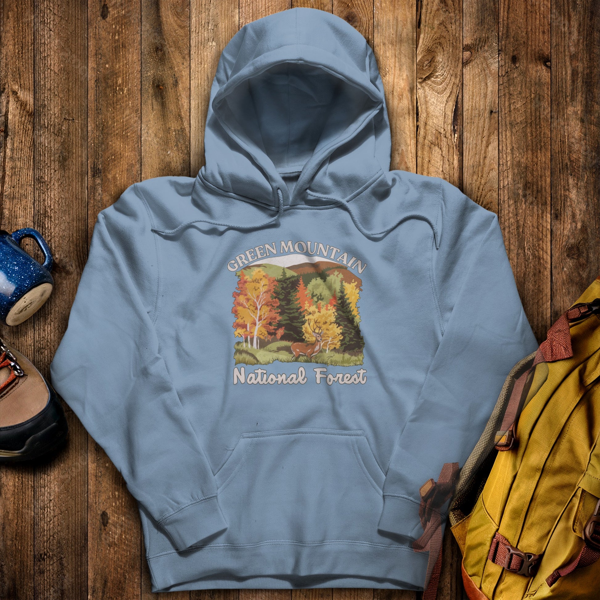Green Mountain National Forest Hoodie Stone Blue Adventure and Outdoors Themed Hoodie