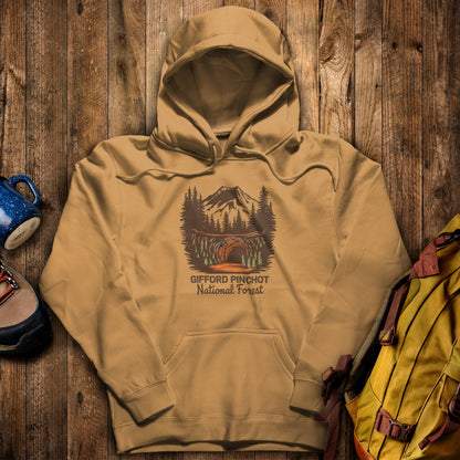Gifford Pinchot National Forest Hoodie Mustard Adventure and Outdoors Themed Hoodie