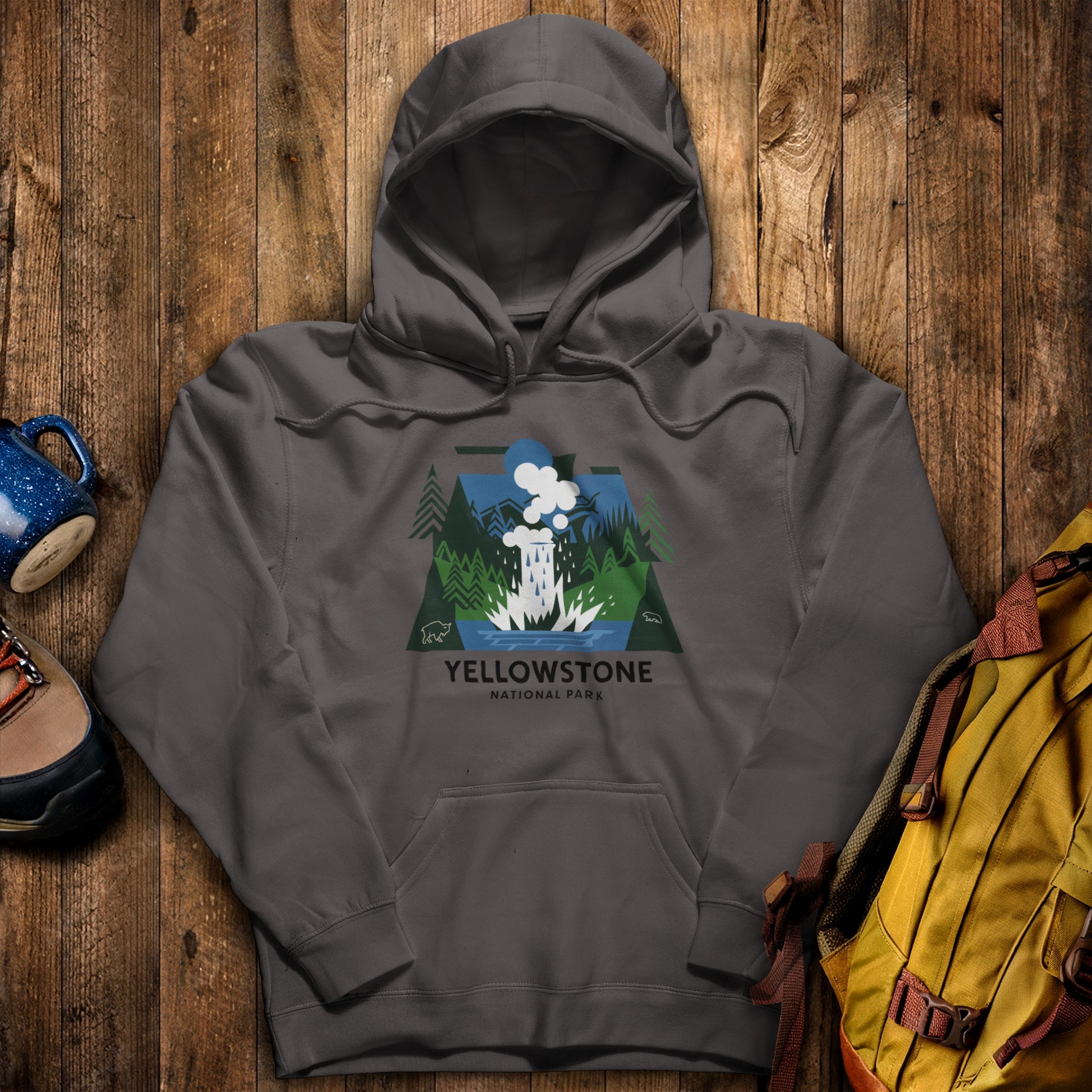Yellowstone National Park Hoodie Charcoal Adventure and Outdoors Themed Hoodie