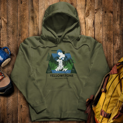 Yellowstone National Park Hoodie Military Green Adventure and Outdoors Themed Hoodie