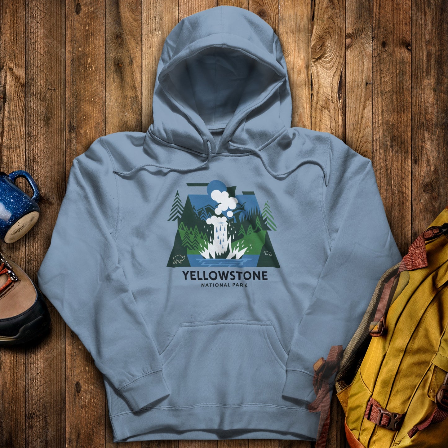 Yellowstone National Park Hoodie Stone Blue Adventure and Outdoors Themed Hoodie