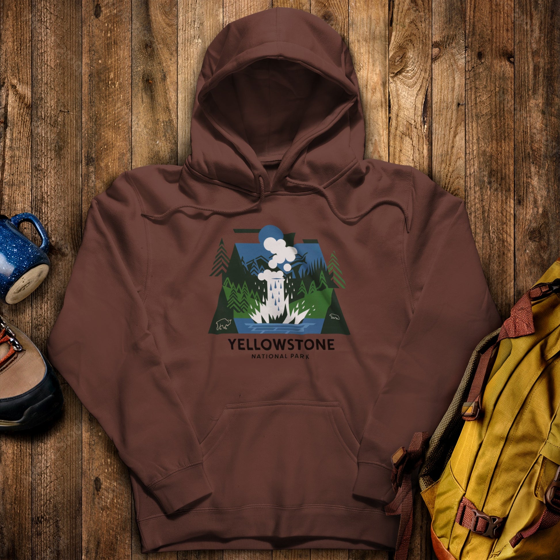 Yellowstone National Park Hoodie Cocoa Adventure and Outdoors Themed Hoodie