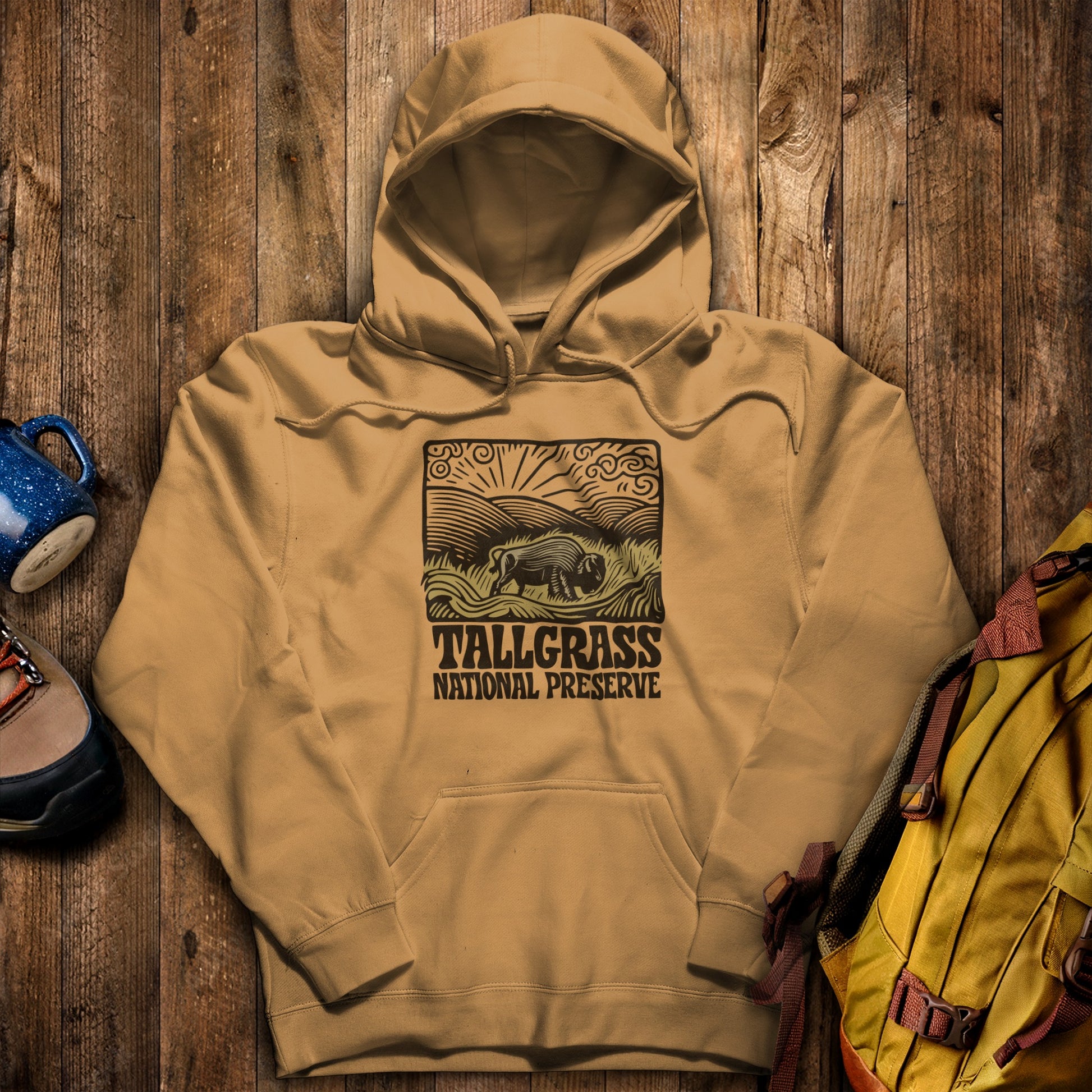 Tallgrass Prairie National Preserve Hoodie Mustard Adventure and Outdoors Themed Hoodie