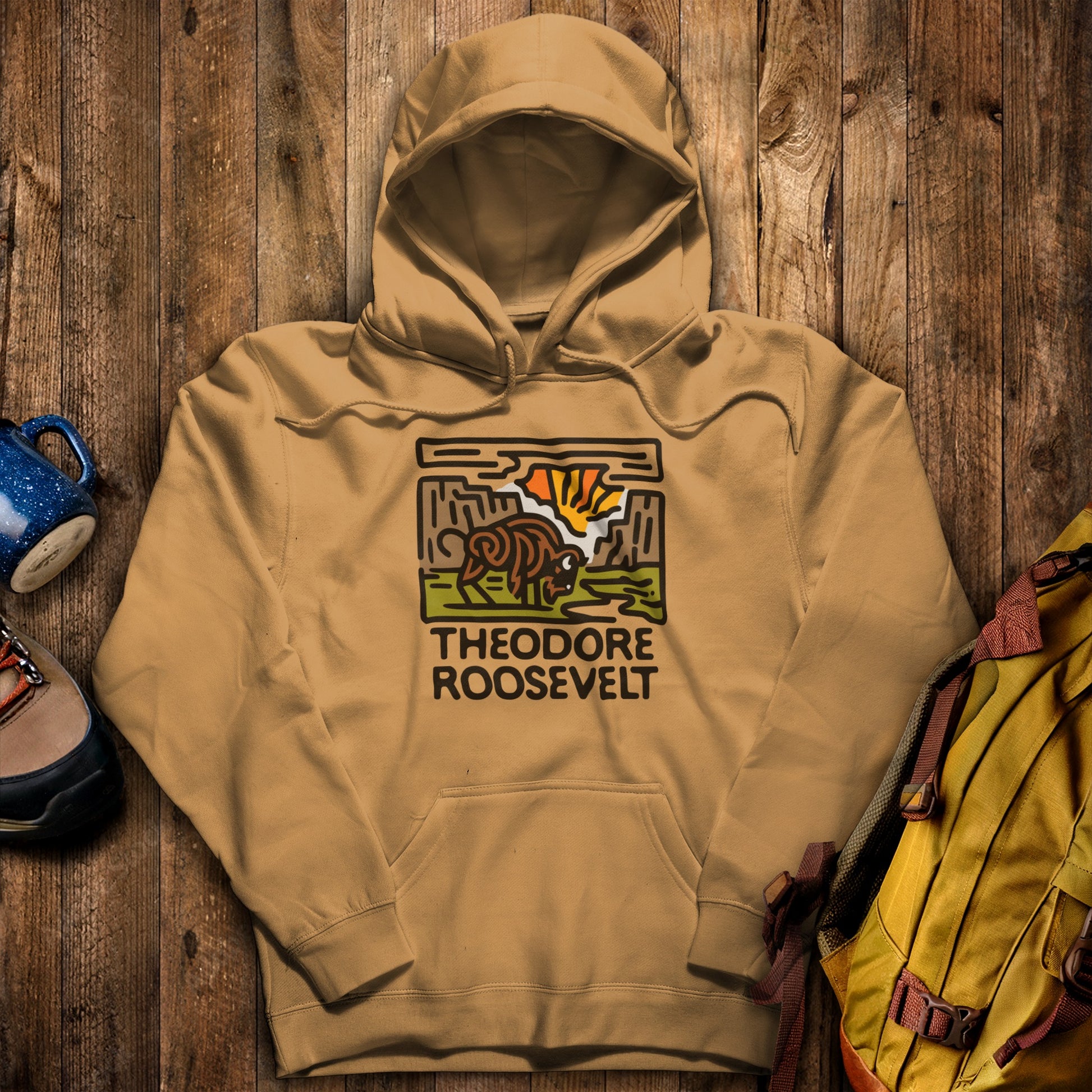 Theodore Roosevelt National Park Hoodie Mustard Adventure and Outdoors Themed Hoodie