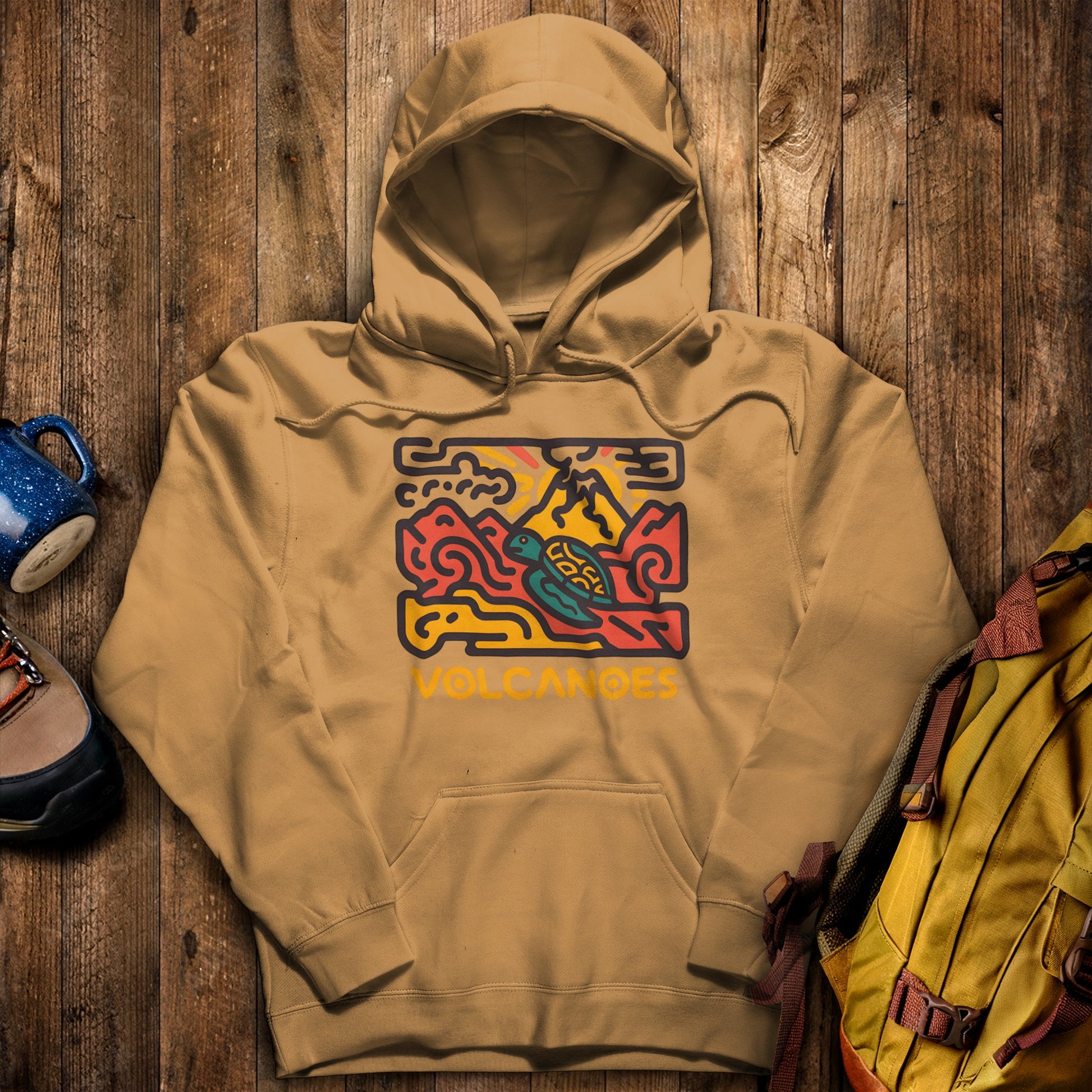 Hawai'i Volcanoes National Park Hoodie Mustard Adventure and Outdoors Themed Hoodie